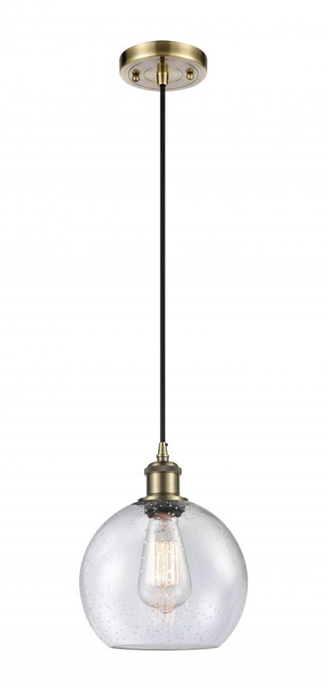 Athens - 1 Light - 8 inch - Antique Brass - Cord hung - Mini Pendant