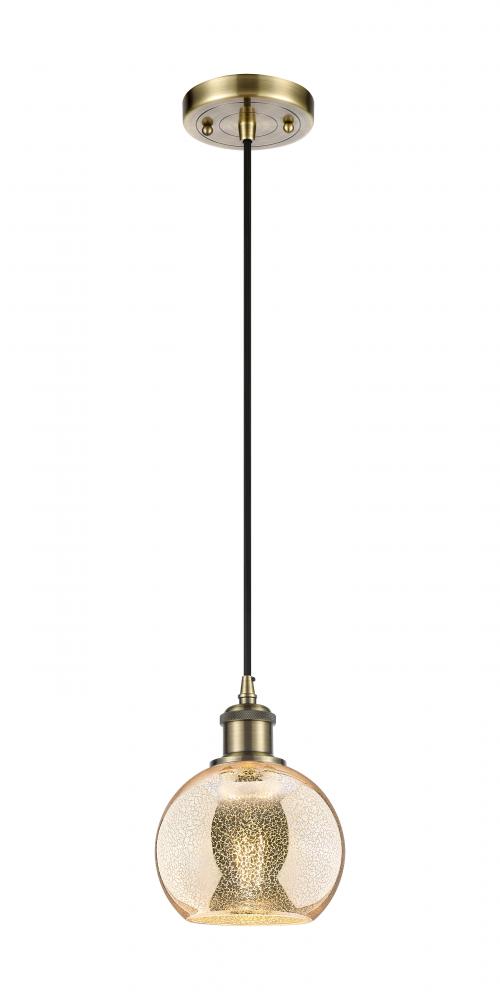 Athens - 1 Light - 6 inch - Antique Brass - Cord hung - Mini Pendant
