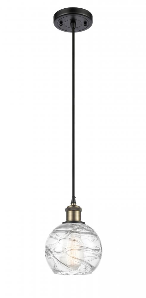 Athens Deco Swirl - 1 Light - 6 inch - Black Antique Brass - Cord hung - Mini Pendant