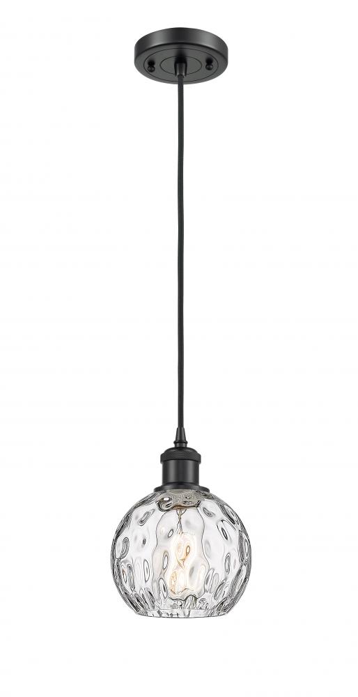 Athens Water Glass - 1 Light - 6 inch - Matte Black - Cord hung - Mini Pendant