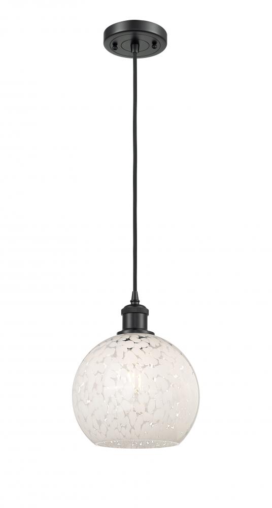 White Mouchette - 1 Light - 8 inch - Matte Black - Cord Hung - Mini Pendant