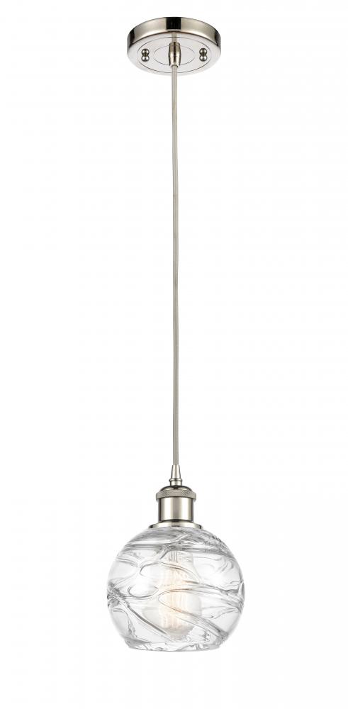 Athens Deco Swirl - 1 Light - 6 inch - Polished Nickel - Cord hung - Mini Pendant