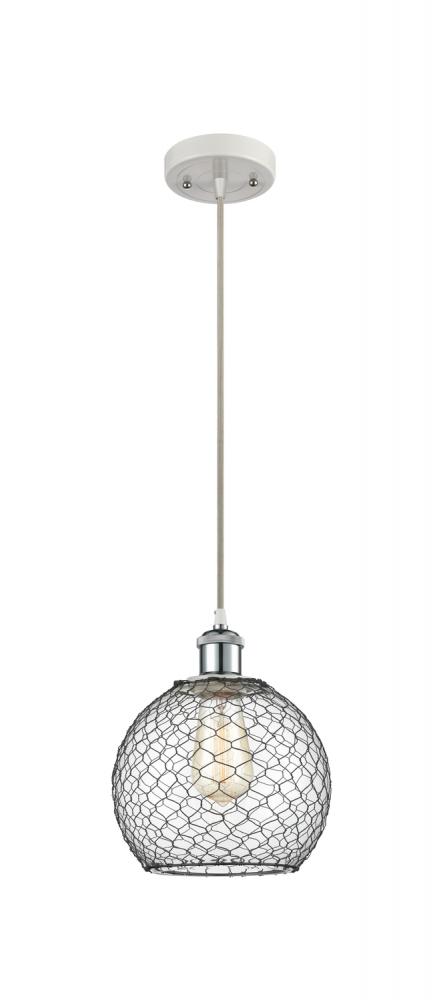 Farmhouse Chicken Wire - 1 Light - 8 inch - White Polished Chrome - Cord hung - Mini Pendant