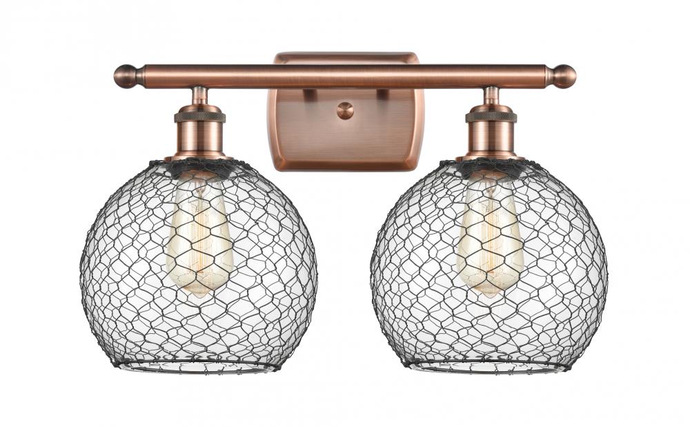 Farmhouse Chicken Wire - 2 Light - 18 inch - Antique Copper - Bath Vanity Light