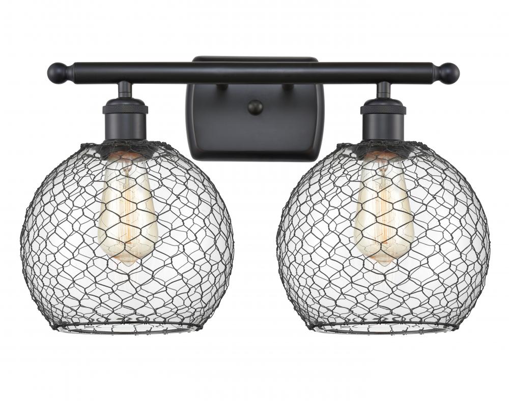 Farmhouse Chicken Wire - 2 Light - 18 inch - Matte Black - Bath Vanity Light