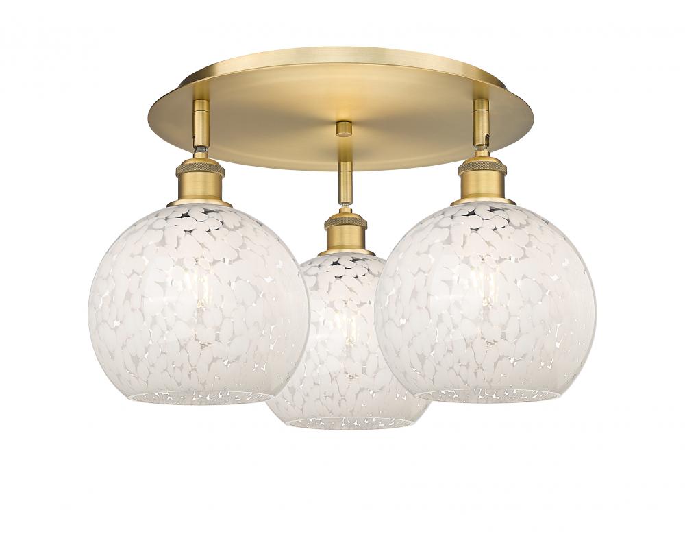 White Mouchette - 3 Light - 20 inch - Brushed Brass - Flush Mount