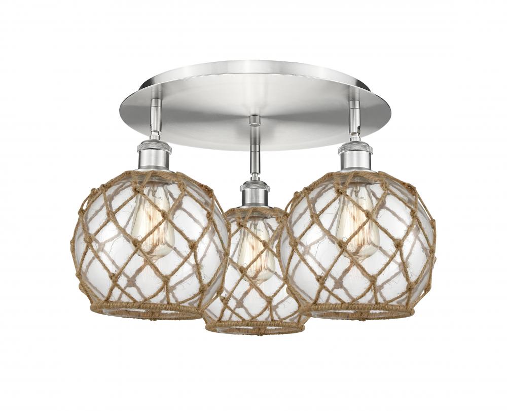 Farmhouse Rope - 3 Light - 20 inch - Satin Nickel - Flush Mount