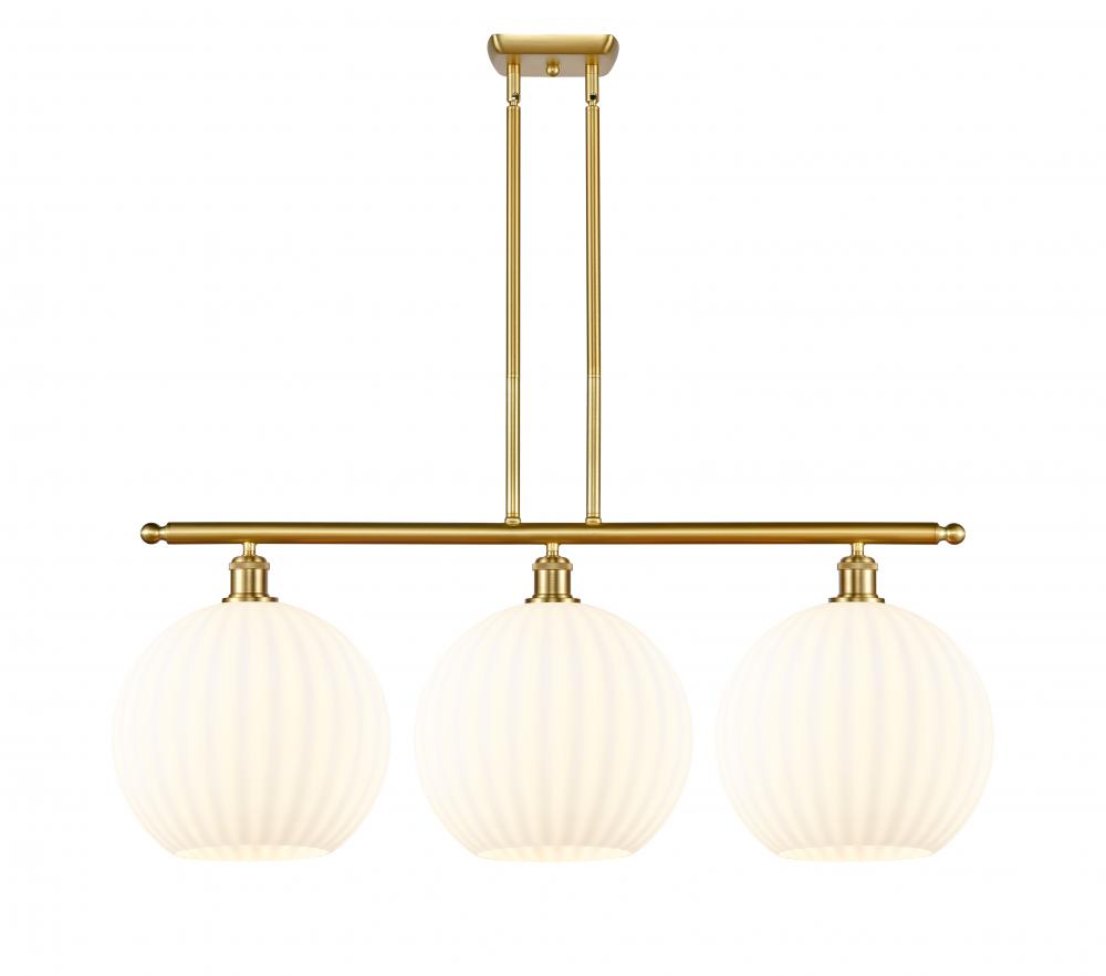 White Venetian - 3 Light - 39 inch - Satin Gold - Stem Hung - Island Light