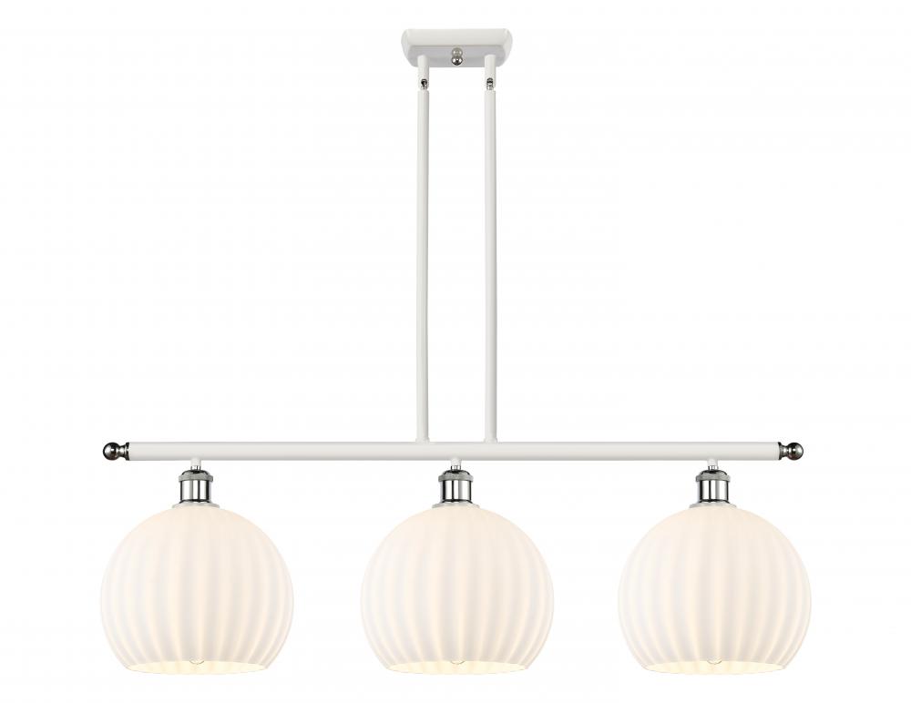 White Venetian - 3 Light - 37 inch - White Polished Chrome - Stem Hung - Island Light