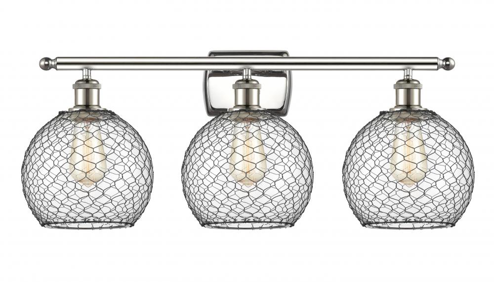 Farmhouse Chicken Wire - 3 Light - 28 inch - Polished Nickel - Bath Vanity Light