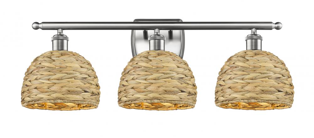 Woven Rattan - 3 Light - 28 inch - Satin Nickel - Bath Vanity Light