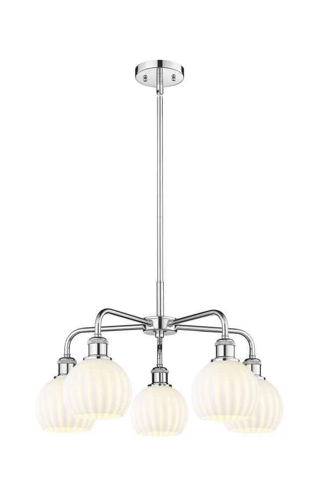 White Venetian - 5 Light - 24 inch - Polished Chrome - Chandelier