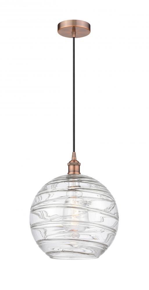 Athens Deco Swirl - 1 Light - 12 inch - Antique Copper - Cord hung - Mini Pendant