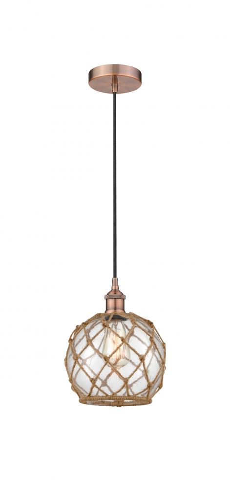 Farmhouse Rope - 1 Light - 8 inch - Antique Copper - Cord hung - Mini Pendant