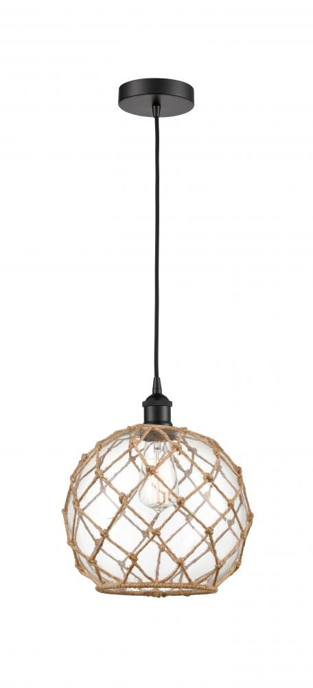 Farmhouse Rope - 1 Light - 10 inch - Matte Black - Cord hung - Mini Pendant