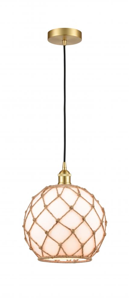 Farmhouse Rope - 1 Light - 10 inch - Satin Gold - Cord hung - Mini Pendant