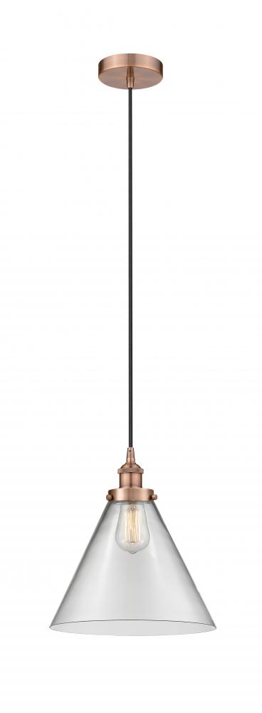 Cone - 1 Light - 12 inch - Antique Copper - Cord hung - Mini Pendant