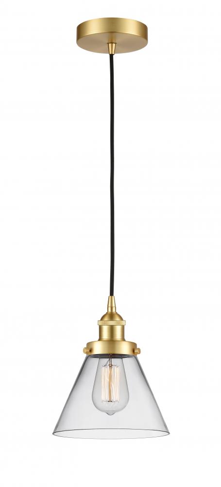 Cone - 1 Light - 8 inch - Satin Gold - Cord hung - Mini Pendant