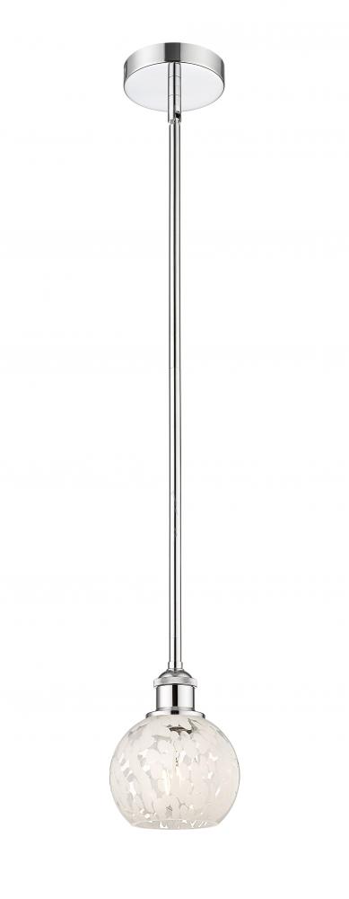 White Mouchette - 1 Light - 6 inch - Polished Chrome - Stem Hung - Mini Pendant