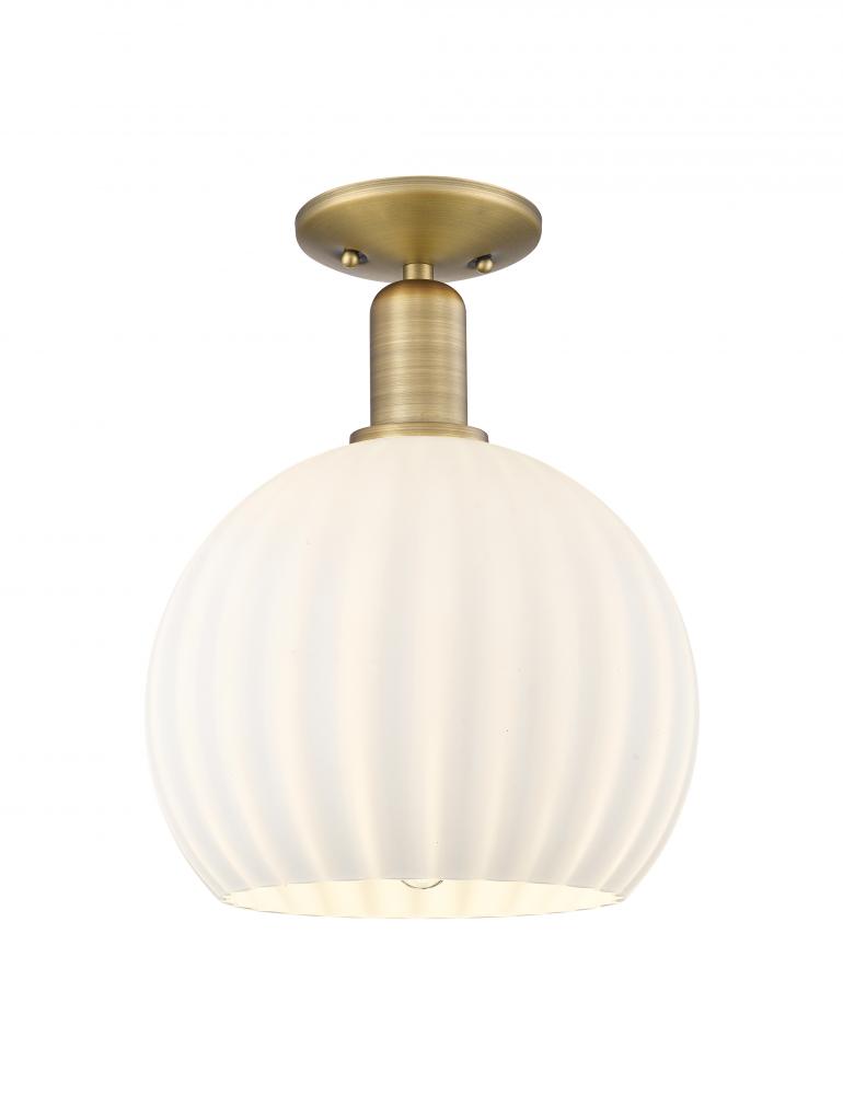 White Venetian - 1 Light - 10 inch - Antique Brass - Semi-Flush Mount