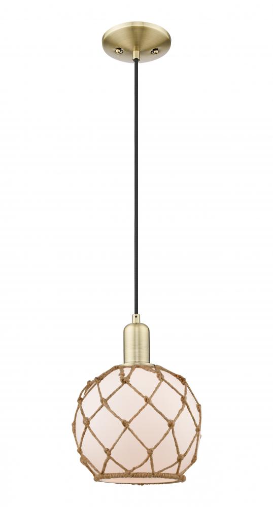 Farmhouse Rope - 1 Light - 8 inch - Antique Brass - Cord hung - Mini Pendant
