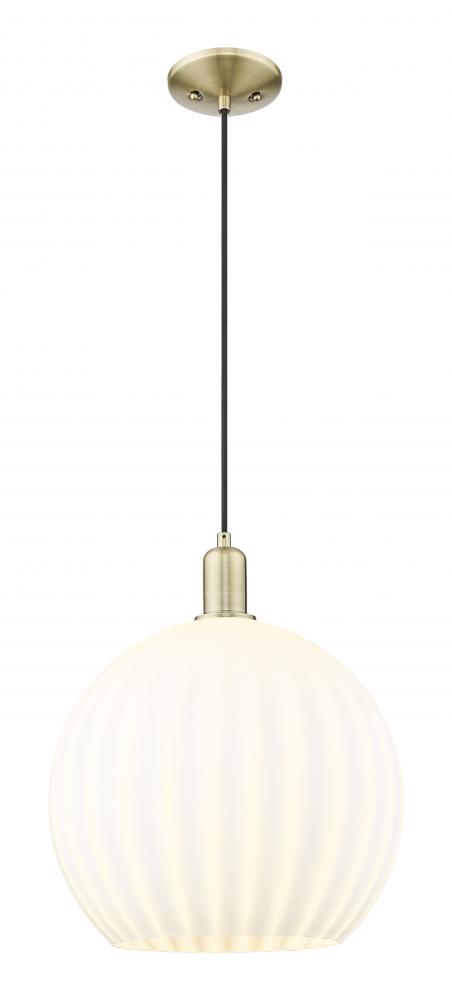 White Venetian - 1 Light - 14 inch - Brushed Satin Nickel - Cord hung - Mini Pendant
