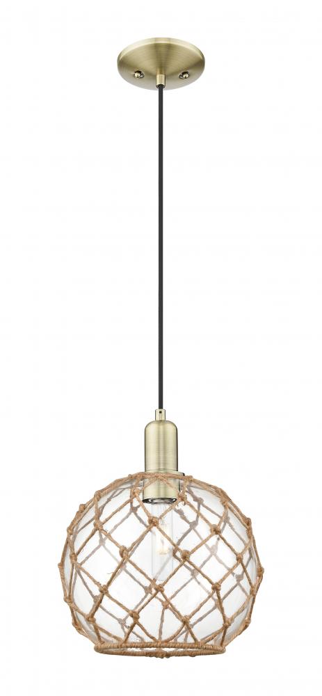 Farmhouse Rope - 1 Light - 10 inch - Antique Brass - Cord hung - Mini Pendant