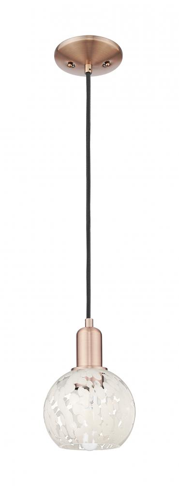 White Mouchette - 1 Light - 6 inch - Antique Copper - Cord hung - Mini Pendant