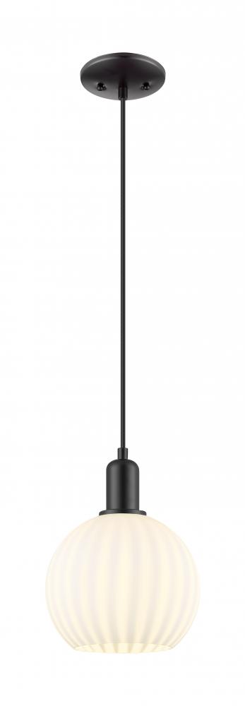 White Venetian - 1 Light - 8 inch - Matte Black - Cord hung - Mini Pendant