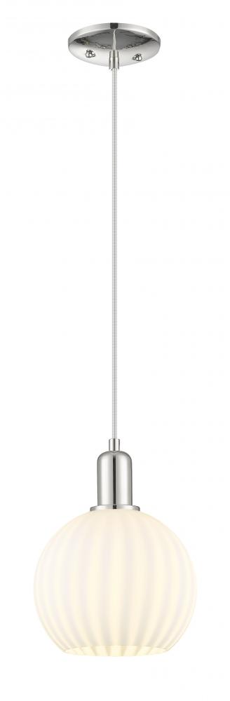 White Venetian - 1 Light - 8 inch - Polished Nickel - Cord hung - Mini Pendant