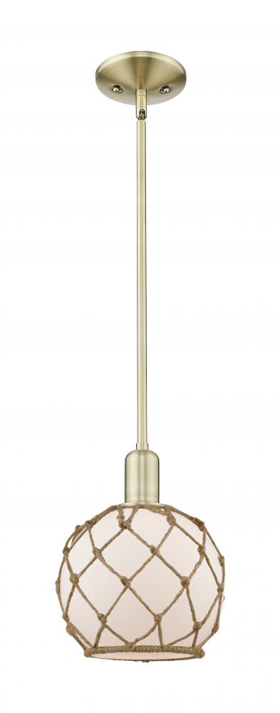 Farmhouse Rope - 1 Light - 8 inch - Antique Brass - Stem hung - Mini Pendant