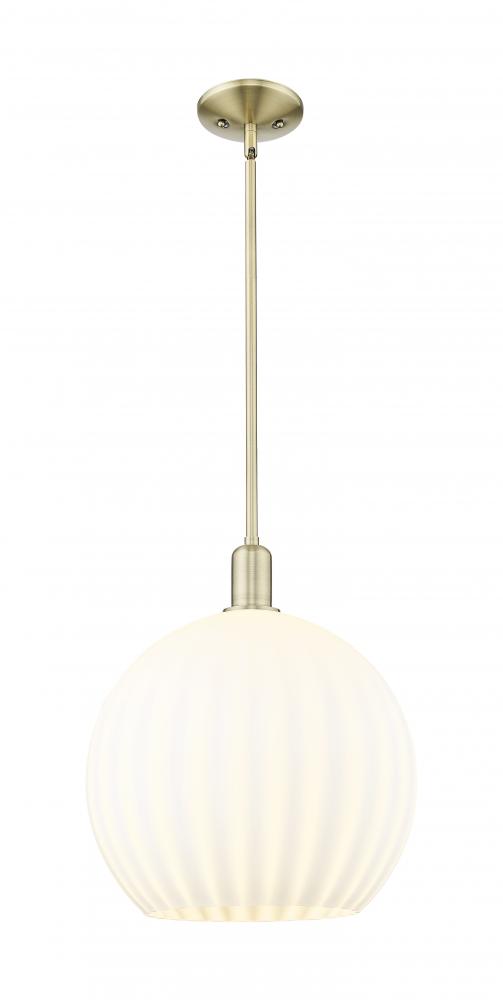 White Venetian - 1 Light - 14 inch - Polished Chrome - Stem hung - Mini Pendant
