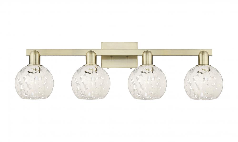White Mouchette - 4 Light - 33 inch - Polished Nickel - Bath Vanity Light