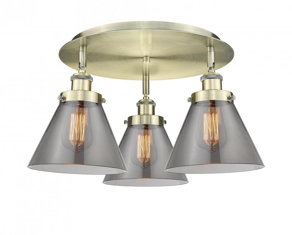 Cone - 3 Light - 20 inch - Antique Brass - Flush Mount