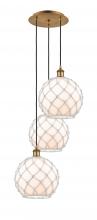 Innovations Lighting 113B-3P-BB-G121-10RW - Farmhouse Rope - 3 Light - 17 inch - Brushed Brass - Cord Hung - Multi Pendant