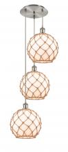 Innovations Lighting 113B-3P-SN-G121-10RB - Farmhouse Rope - 3 Light - 17 inch - Brushed Satin Nickel - Cord Hung - Multi Pendant