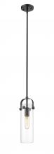 Innovations Lighting 423-1S-BK-4CL - Pilaster - 1 Light - 12 inch Long Glass - Matte Black - Stem hung - Mini Pendant