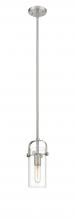 Innovations Lighting 423-1S-SN-G423-7CL - Pilaster II Cylinder - 1 Light - 7 inch Long Glass - Satin Nickel - Pendant