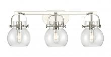 Innovations Lighting 423-3W-PN-G410-6CL - Pilaster II Sphere - 3 Light - 27 inch - Polished Nickel - Bath Vanity Light