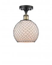 Innovations Lighting 516-1C-BAB-G121-8CBK - Farmhouse Chicken Wire - 1 Light - 8 inch - Black Antique Brass - Semi-Flush Mount