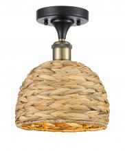 Innovations Lighting 516-1C-BAB-RBD-8-NAT - Woven Rattan - 1 Light - 8 inch - Black Antique Brass - Semi-Flush Mount