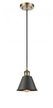 Innovations Lighting 516-1P-AB-M8-BK - Smithfield - 1 Light - 7 inch - Antique Brass - Cord hung - Mini Pendant