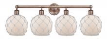 Innovations Lighting 616-4W-AC-G121-8RW - Farmhouse Rope - 4 Light - 35 inch - Antique Copper - Bath Vanity Light