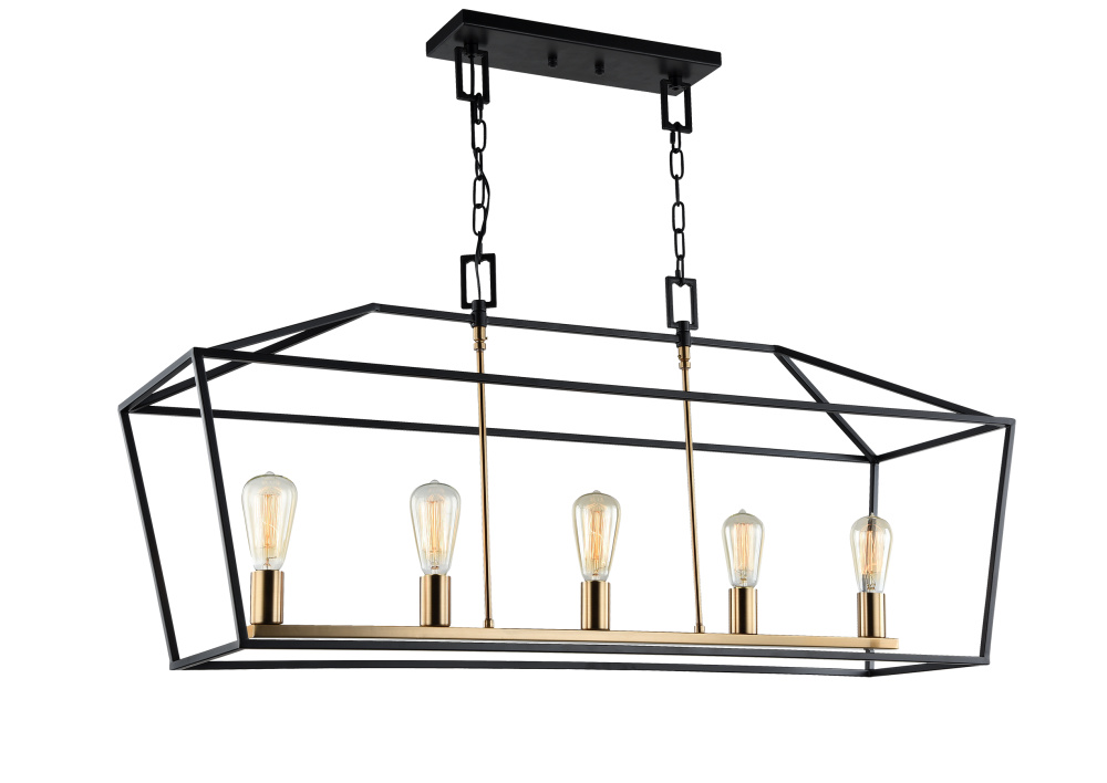Scatola Rusty Black and Aged Gold Brass Accents Chandelier