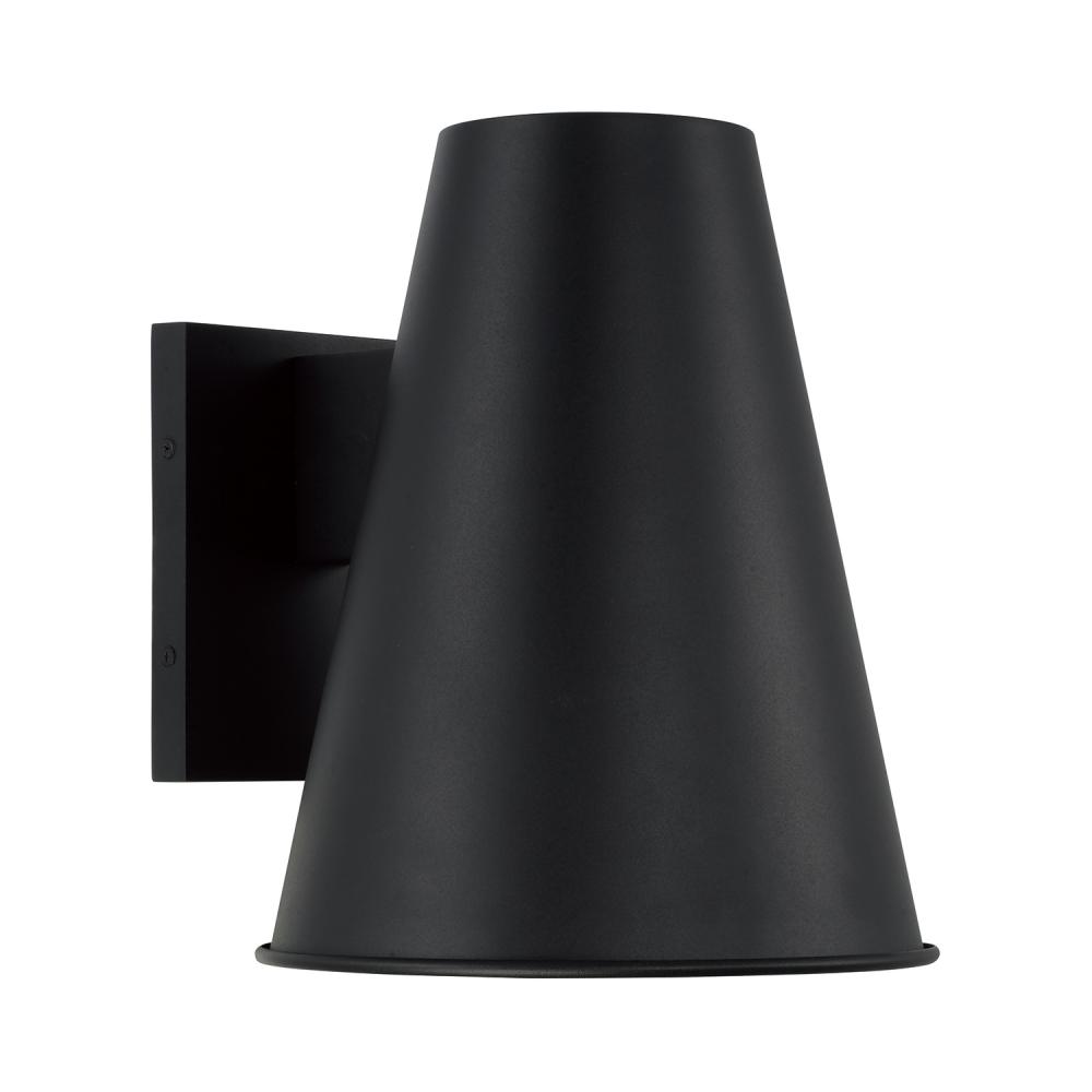 1-Light Outdoor Night Sky Friendly Cone Wall Lantern in Black with Painted White Interior