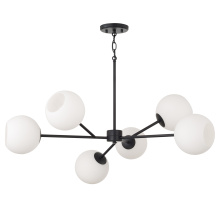 Capital 461561MB-665 - 38" W x 14" H 6-Light Sputnik Chandelier in Matte Black with Soft White Glass Globes