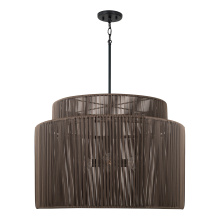 Capital 956341UK - 28.75" W x 20.25" H 3-LT Indoor Outdoor Pendant in Matte Blk & Hand-wrapped Umber Brown Resi