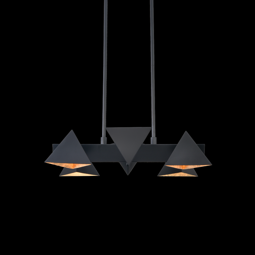 6-Light Geometric Triangular Matte Black Linear Pendant