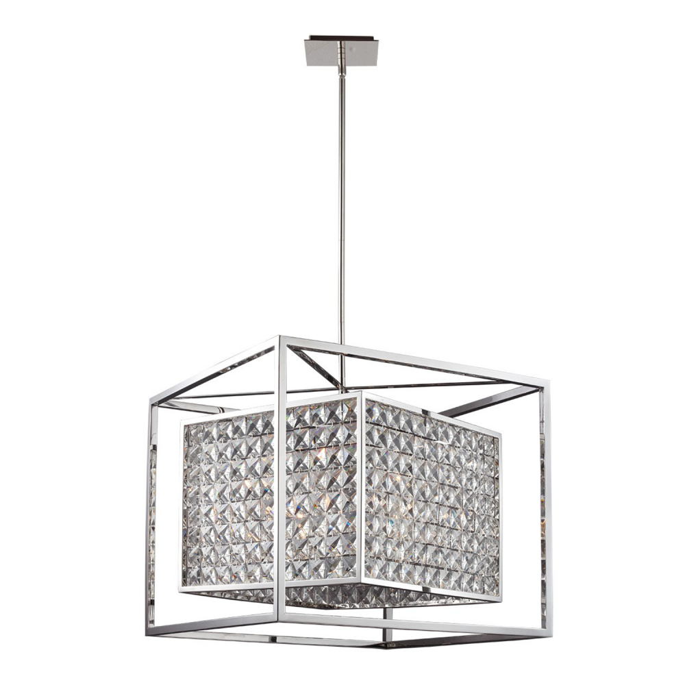 Struttura 20" 6-Light Geometric Crystal Chandelier in Stainless Steel