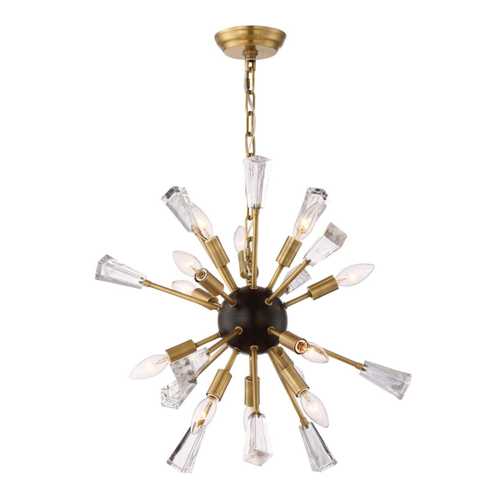 12-Light 24" Aged Brass Rock Crystal Sputnik Chandelier